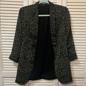 Express Olive Leopard Open-Front Blazer